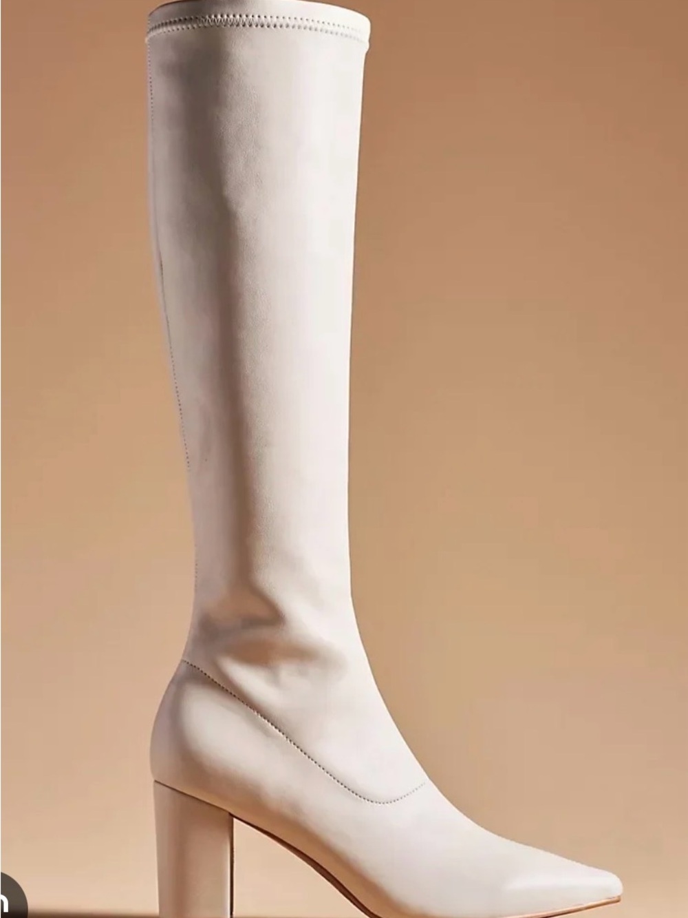 Anthropologie Silent D Komass Sleek Ivory Knee-High Block Heel Boots